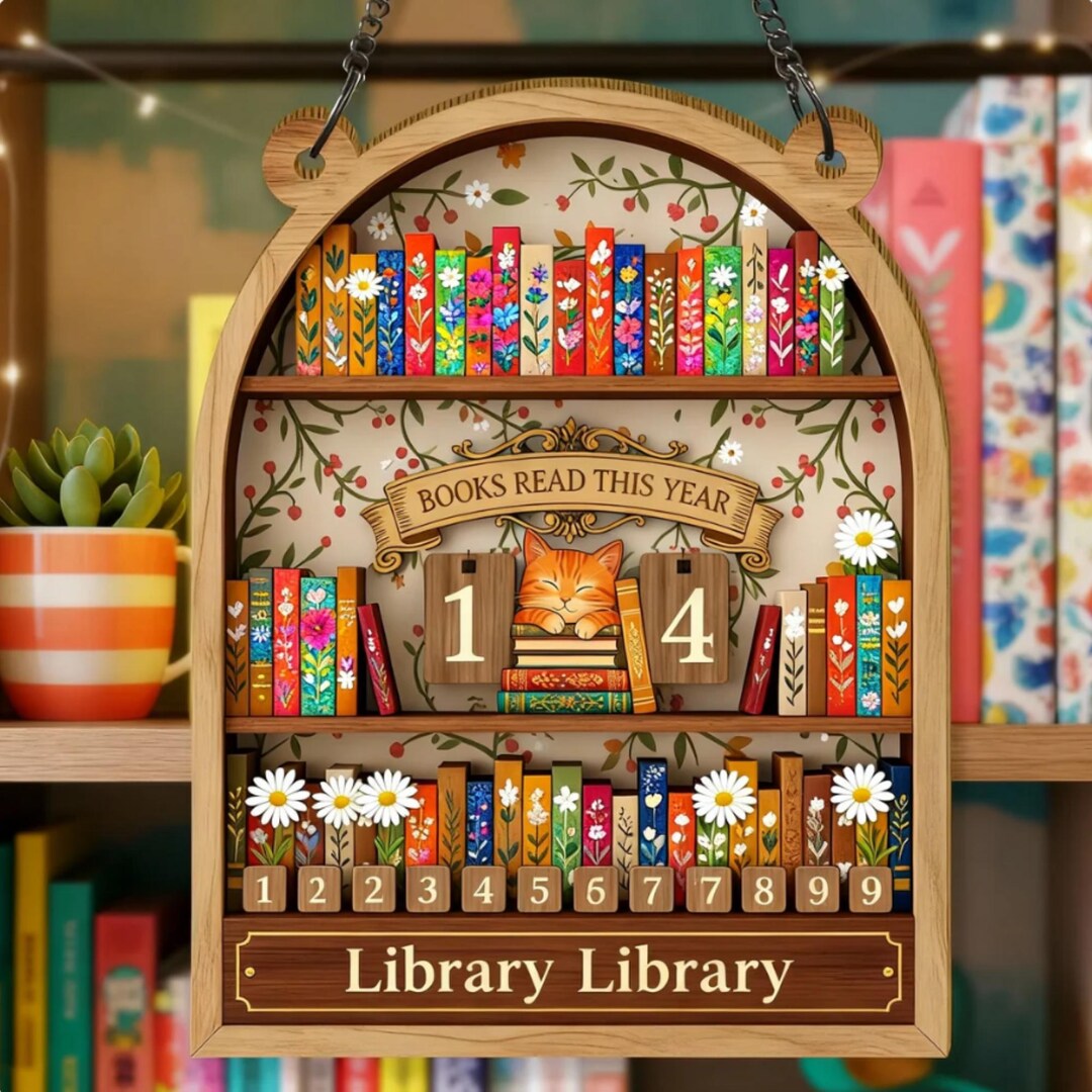 Personalized Book Reading Tracker Sign, Custom Library Name Decor for ...
