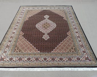 Black Mahi Tabriz Bidjar Hand-knotted Indo Persian Medallion Wool & Silk Rug