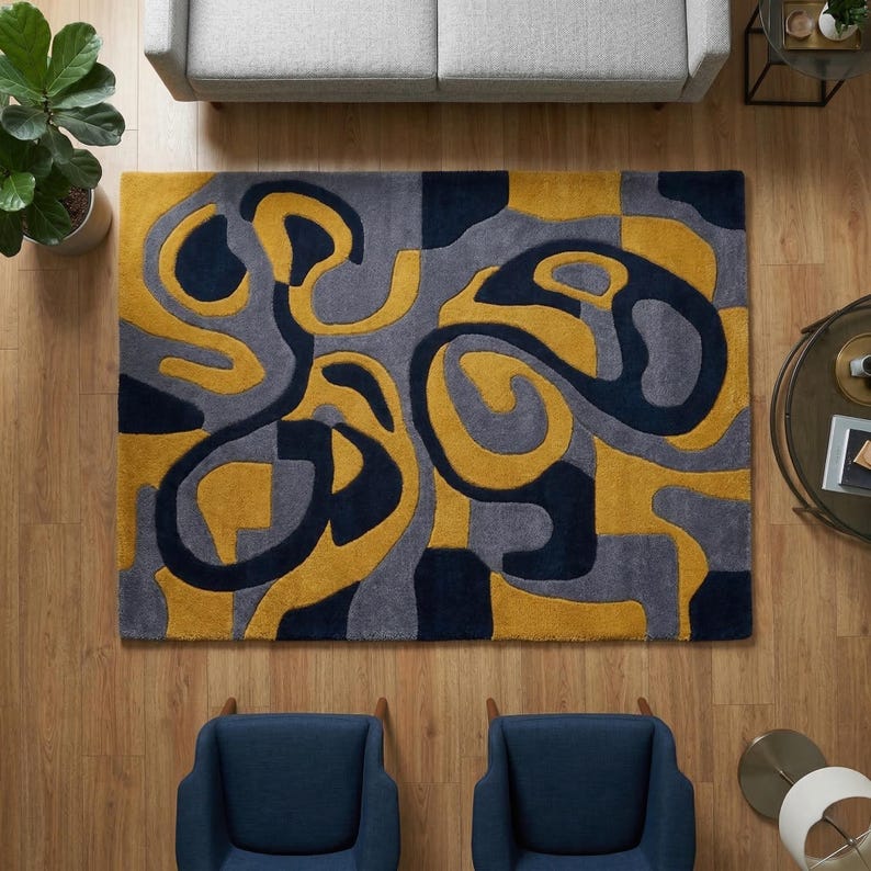 Alfombra de lana tejida a mano, decoración abstracta moderna de ...