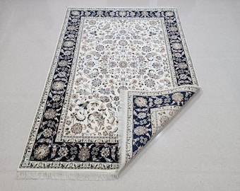 Hand-Knotted Persian Oriental Wool & Silk Indo Nain All Over floral Rug - Custom Sizes