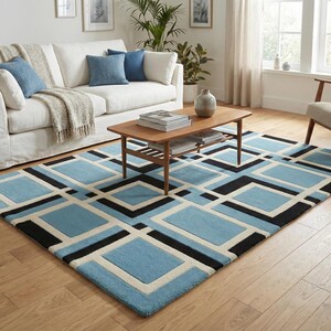 Hand-Tufted Modern Wool Area Rug with Geometric Design & Architectural Interlocking