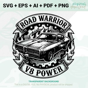 Road Warrior V8 Power Car SVG voor lasergravure en print