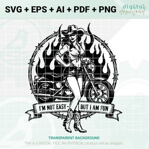 Jag är inte lätt, men jag är rolig SVG – Sassy Biker Girl – Toxic Dating Humor – Laserhattlapp – Lädergravyrfil