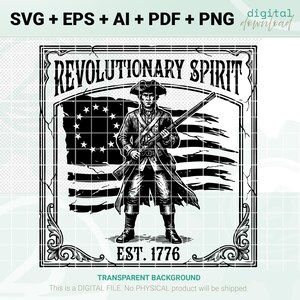 Revolutionary Spirit Est 1776 SVG – 13 Colonies Flag – Patriotic Soldier – Laser Hat Patch – Leather Engrave File
