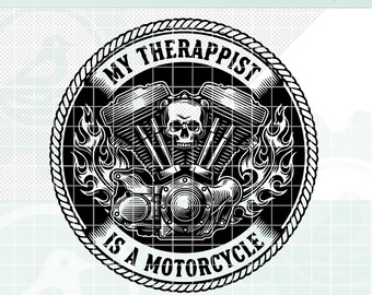 Motorcycle Hat Patch – Engine Therapy SVG – Laser Cut File – Biker Vest Decor – Husband Gift – Digital Download