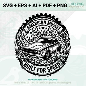 American Muscle Car SVG – retro autogravure – laserbestand voor Glowforge xTool – Racing decor – monteur cadeau – digitale download