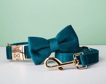 Gelaste D-ring fluwelen gouden halsband riem strikje jubileumcadeau voor dierenliefhebbers