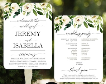 Wedding Program Fans Greenery Ivory 25 Minimum Assembled Elegant White Floral Isabella Collection TPC9004