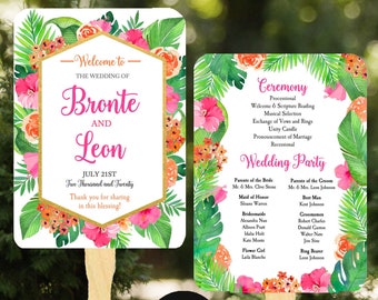 Wedding Program Fans Assembled  - Beach Wedding Program Fans Destination Wedding Program Fans - Tropical Chic Collection