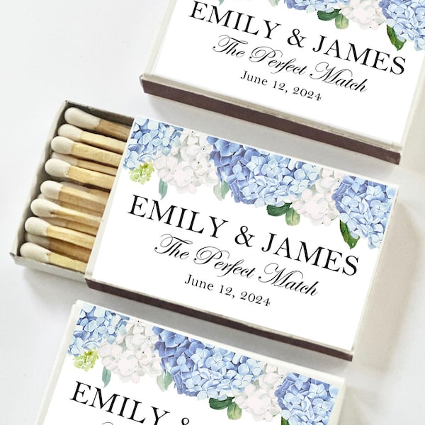 Blue Wedding Matches SET OF 25 Perfect Match for Sparklers Favors Shower Birthday Ideas Dusty Blue Hydrangea Elizabeth Collection TPC9001