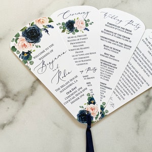 Navy and Blush Wedding Program Petal Fans Assembled - Navy and Blush Amelia Collection TPC9006