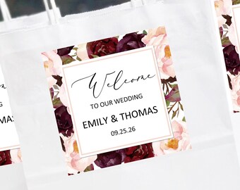 Blush and Burgundy Wedding Welcome Bags and Note Wedding Bridal Shower Bridesmaids Proposal  Burgundy and Blush Marsala Collection TPC9011