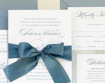 Dusty Blue Wedding Invitations Suite Printed Engagement Shower Rehearsal Dusty Blue Lauren Collection TPC9073