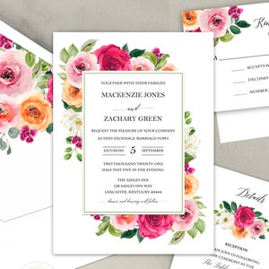 Fuchsia Blush Peach and Orange Wedding Invitations Invitation Suite Engagement Party Couples Shower Rehearsal - Mackenzie Collection TPC9054