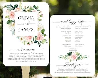 Blush Wedding Program Fans Assembled (25 is MINIMUM ORDER) - Elegant Blush Floral Sophia Collection TPC9017