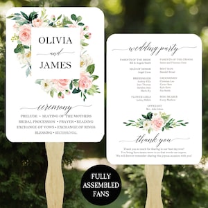 Blush Wedding Program Fans Assembled 25 is MINIMUM ORDER Elegant Blush Floral Sophia Collection TPC9017 image 1