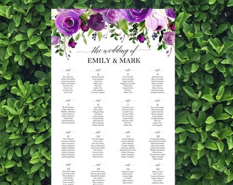 Purple Lavender Wedding Seating Chart Printed Foam Board Rehearsal Dinner Bridal Shower -Elegant Floral in Purple Jessica Collection TPC9023