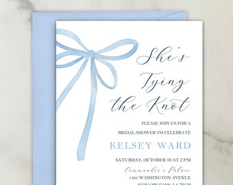 Blue Bridal Shower Invitations She's Tying the Knot (25 MINIMUM) Dusty Blue Bow Baby Shower