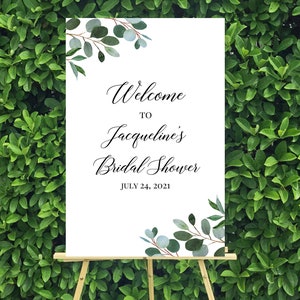 Greenery Eucalyptus Leaves Wedding Bridal Shower Welcome Sign Printed Foam Board Eucalyptus Leaf Evelyn Collection TPC9008
