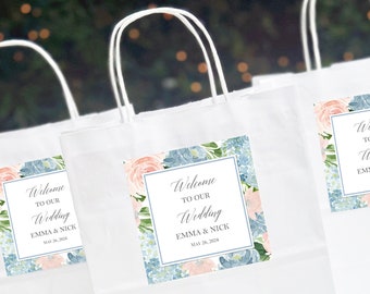 Blue and Blush Wedding Welcome Bags and Note Wedding Bridal Shower Bridesmaids Proposal  Dusty Blue Blush Blooms Collection TPC9013