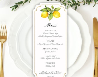 Lemons Wedding Menu Set of 25 Rehearsal Dinner Menu Birthday Graduation Rehearsal Printed ANY Wording- Love and Lemons Collection TPC9019