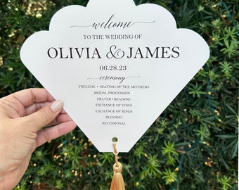 Wedding Program Fans with Tassel Scallop Sea Shell Ivory White
