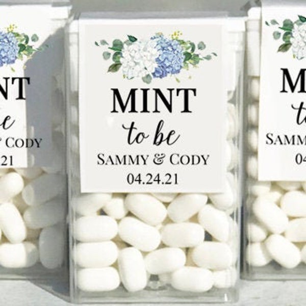 Personalized Mint to Be Tic Tac Topper Printed Dusty Dusty Blue Hydrangea Elizabeth Collection TPC9001