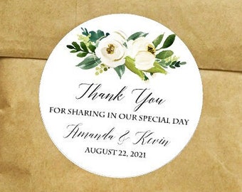 Wedding Personalized Label Sticker Thank You Tag, Wedding Tags, Favor Tag - Greenery Elegant White Floral Isabella Collection