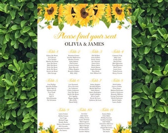 Sunflower Wedding Seating Chart Printed Board Rehearsal Dinner - Sunflower Robin Collection TPC9005