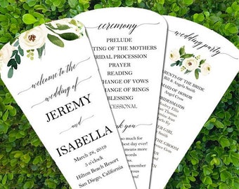 Wedding Program Petal Fans Assembled Elegant White Floral Isabella Collection TPC9004