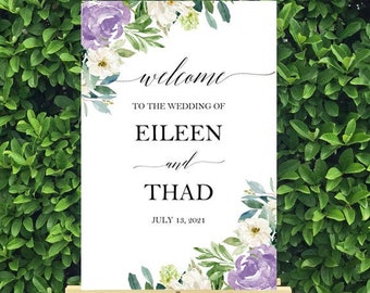 Lavender Wedding Welcome Sign Printed Foam Board Rehearsal Dinner Bridal Shower - Lilac Lavender Marilyn Collection TPC9002