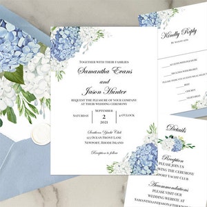 Blue Wedding InvitationsInvitation Suite Printed Engagement Shower Rehearsal Dusty Blue Hydrangea Elizabeth Collection TPC9001