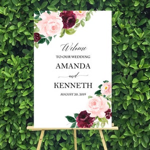 Printed Burgundy and Blush Wedding Welcome Sign Printed Foam Board Shower Rehearsal Burgundy and Blush Olivia Collection TPC9010 image 1