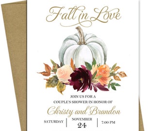 Fall in Love Pumpkin Invitation Printed Engagement Party, Rehearsal Dinner, Couples Shower Fall in Love Collection TPC9020