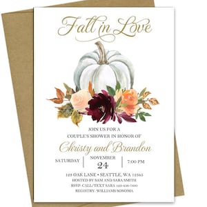 Fall in Love Pumpkin Invitation Printed Engagement Party, Rehearsal Dinner, Couples Shower Fall in Love Collection TPC9020