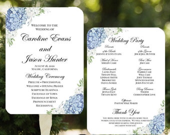 Blue Wedding Program Fans Assembled - Dusty Blue Steel Blue Dusty Blue Hydrangea Elizabeth Collection TPC9001