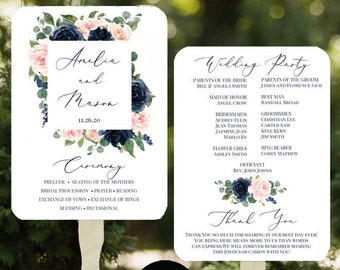 Navy Wedding Program Fans Assembled  -  Navy and Blush Amelia Collection TPC9006