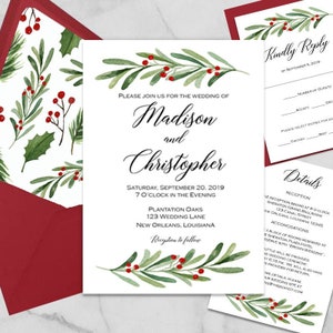 Christmas Holly Wedding Invitations Wedding Invitation Suite - Etsy