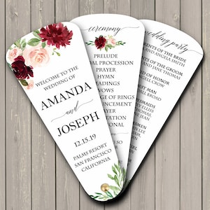 Wedding Program Petal Fans Assembled - Wedding Burgundy and Blush Collection