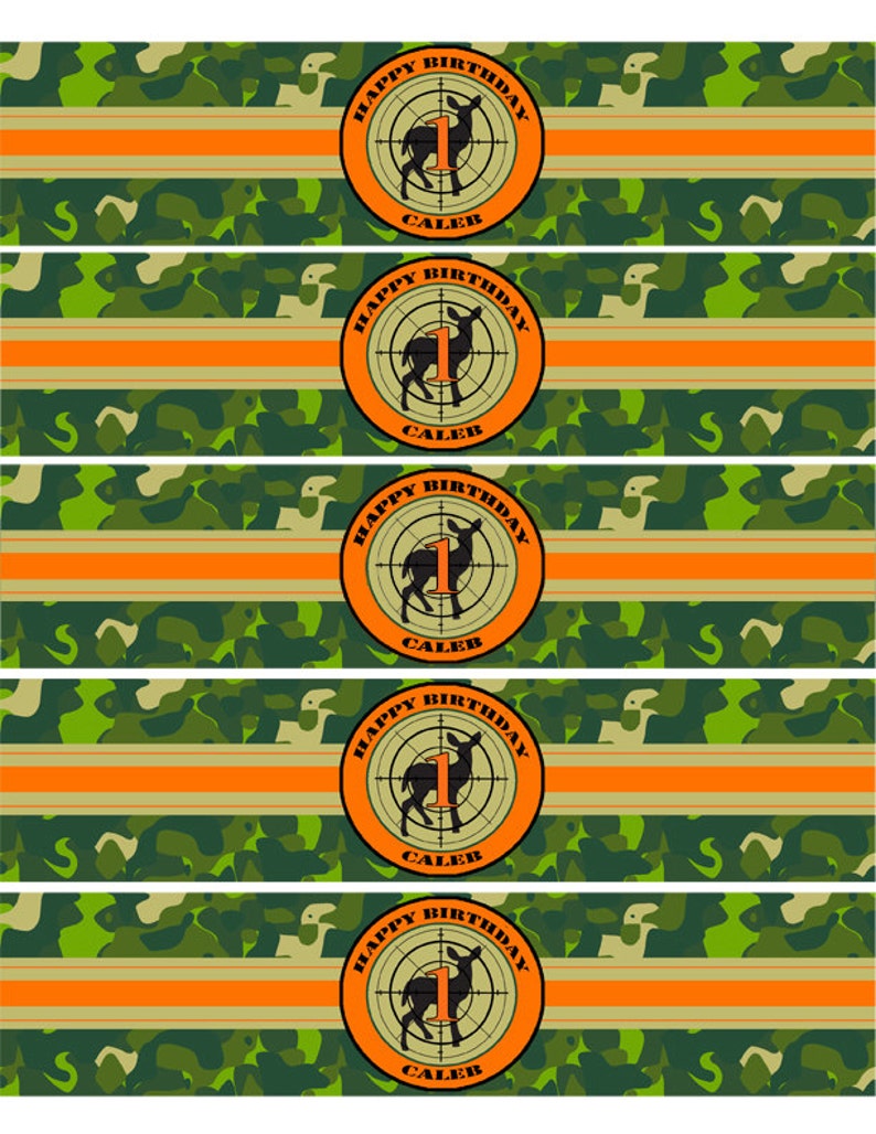Camouflage Hunting Water Bottle Labels Printable Orange Camo Collection