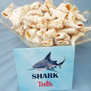Étiquettes de buffet de style tente requin modifiables imprimables - Téléchargement instantané - Collection Shark Reef