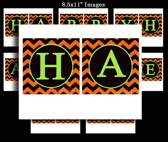 Happy Halloween Printable Bunting Banner - Orange Chevron Black and Lime Il_570xn