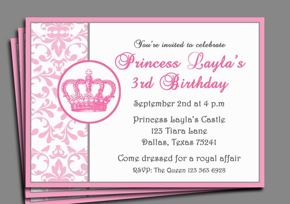 princess party invitation printable or printed with free etsy princess theme invitation