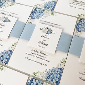 Blue Wedding Invitations Invitation Suite Set Dusty Blue Hydrangea Elizabeth Collection TPC9001 image 5