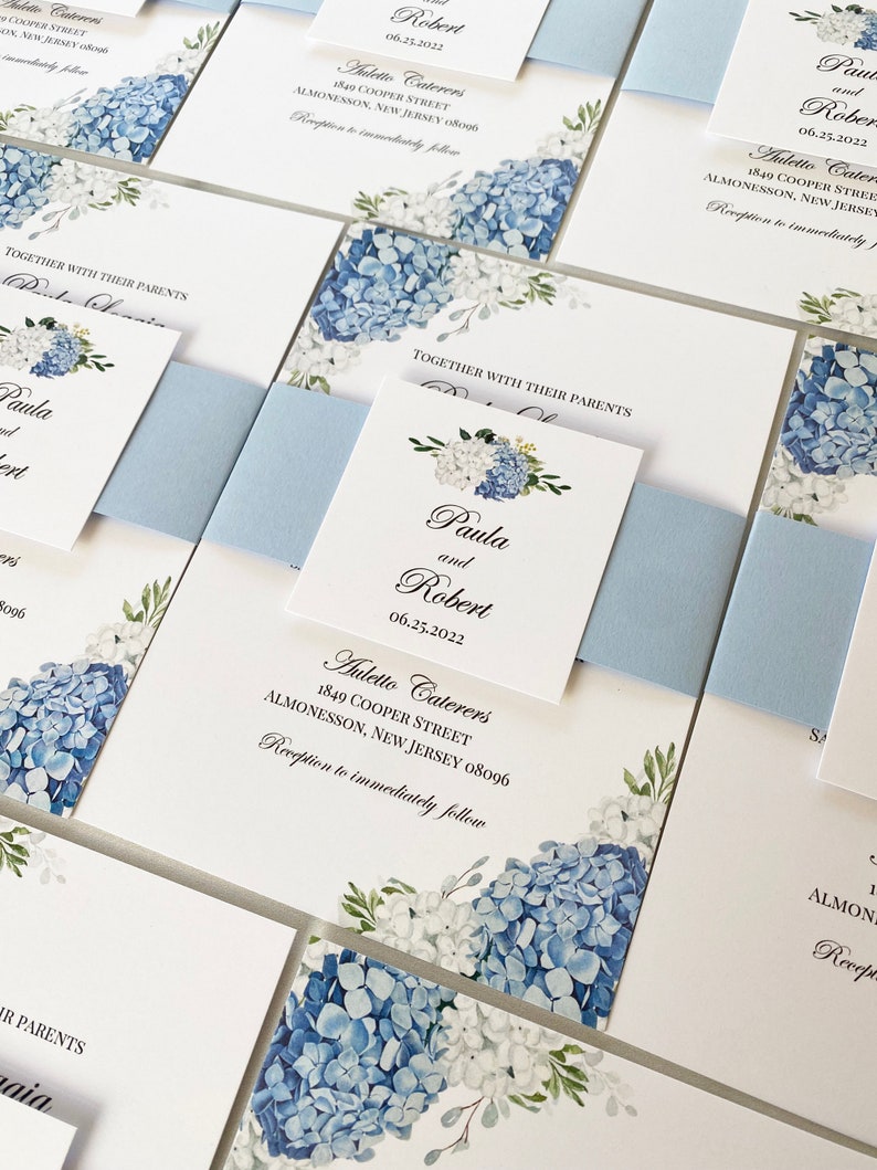 Blue Wedding Invitations Invitation Suite Set Dusty Blue Hydrangea Elizabeth Collection TPC9001 image 5