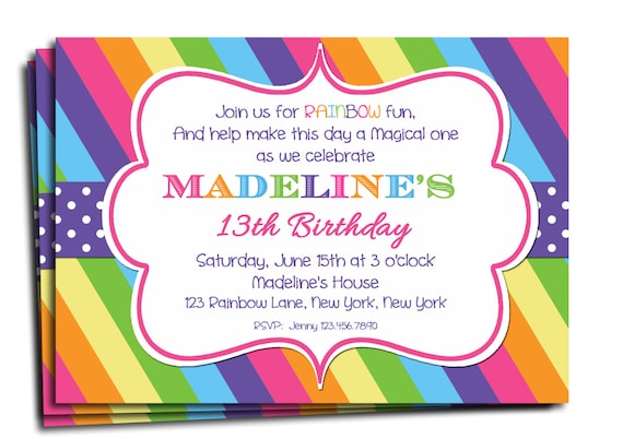 Rainbow Invitation Printable or Printed with FREE SHIPPING | Etsy