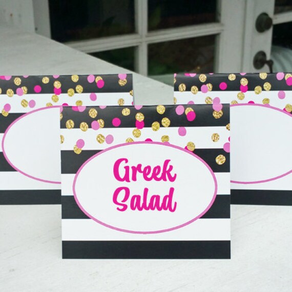 EDITABLE Black Stripe Pink Confetti Party Tent Style Buffet Labels Printable - Instant Download - Girl's Confetti Collection Il_570xn