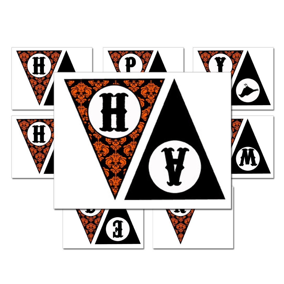 Happy Halloween Printable Bunting Banner Orange Damask Chic | Etsy