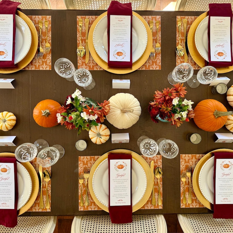 Thanksgiving Gratitude Table Card with Prayer SET OF 12 Thanksgiving Table - Grateful Pumpkin Collection Bild 3