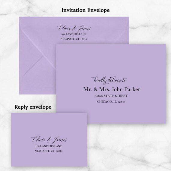 Lavender Envelope Printing Add On Black or White Ink Suite Lilac